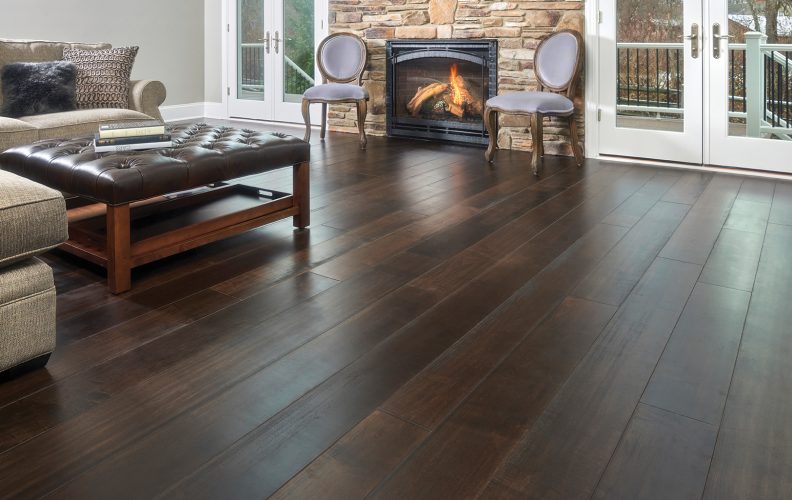 Hard Maple, Light Wire Brushed, Custom Dark Walnut Stain - fireplace