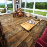 White Oak, Skip Planed, Wire Brushed, Oak Lodge Stain - living room
