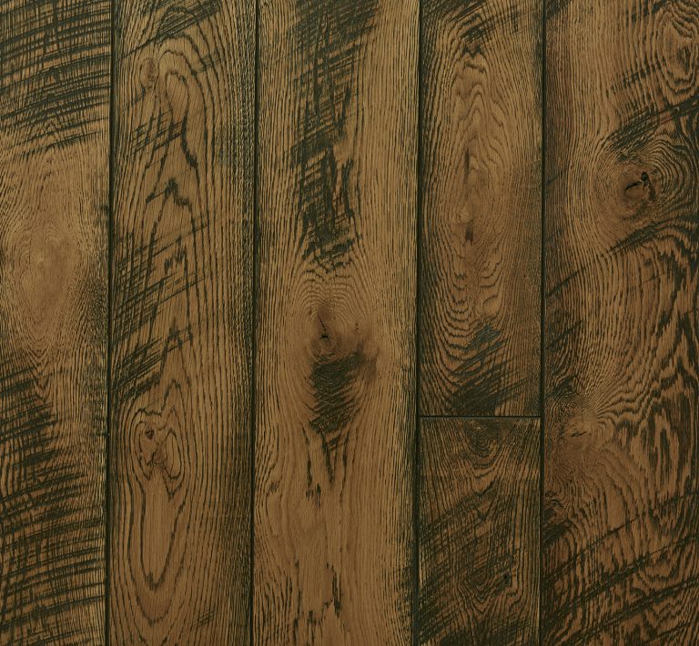 White Oak, Skip Planed, Wire Brushed, Oak Lodge Stain