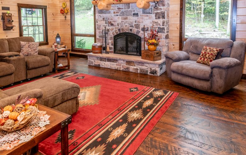 White Oak, Skip Planed, Black Bleed, Molasses Stain - living room