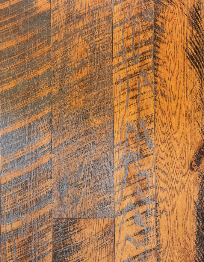 White Oak, Skip Planed, Black Bleed, Molasses Stain