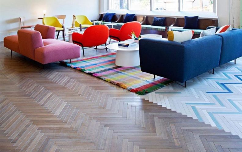Rift & Quartered White Oak, Glacier Park Stain, Herringbone - hotel