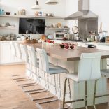Hard Maple, Natural Character, Black Bleed, Hand Scraped, Spanish Oak stain - kitchen island